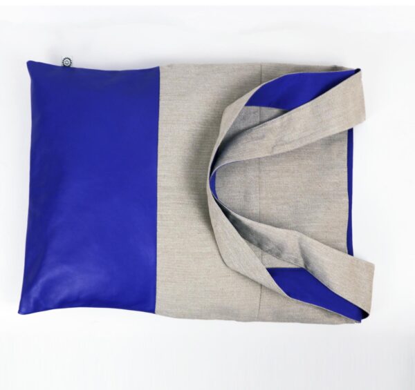 Casual bag in leather and kiria-Blue-