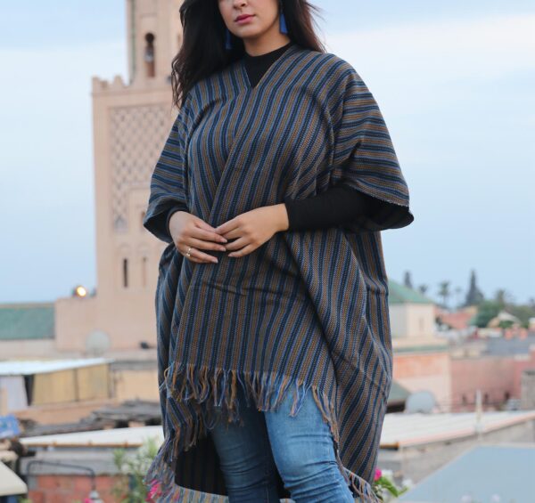 Black and orange striped women’s poncho / cape
