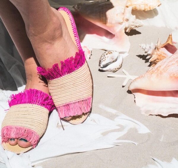Fringed Raffia Shoes / Raffia Slippers / Raffia Sandals