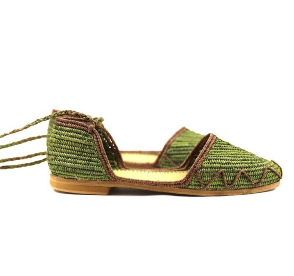 Raffia Wedge Wrap sandal green, brown