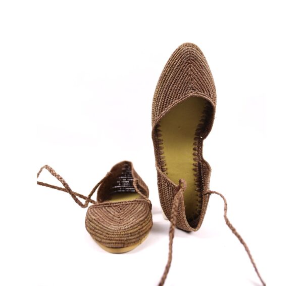 Raffia Wedge Wrap sandal brown