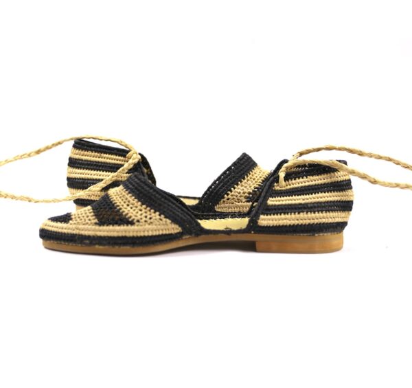 Raffia Wedge Wrap sandal striped black,beige