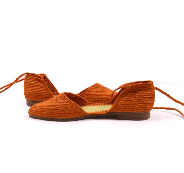 Orange raffia Wedge Wrap sandal
