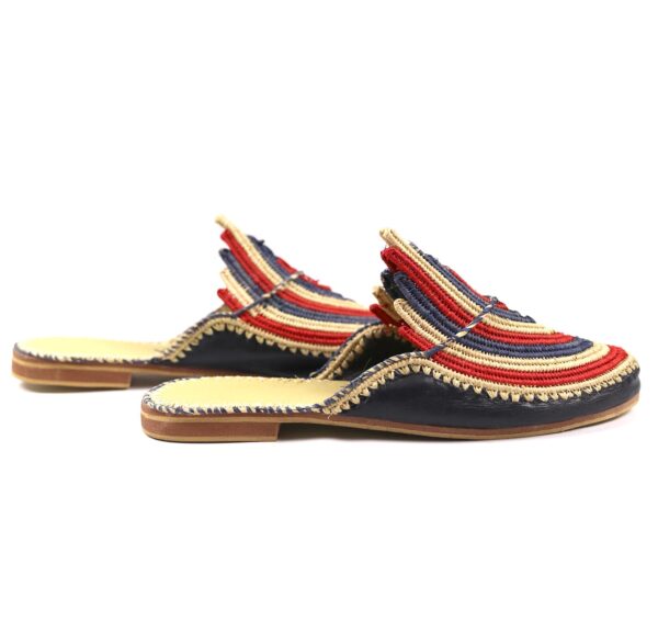 Multicolored Raffia and Leather slippers with tassle