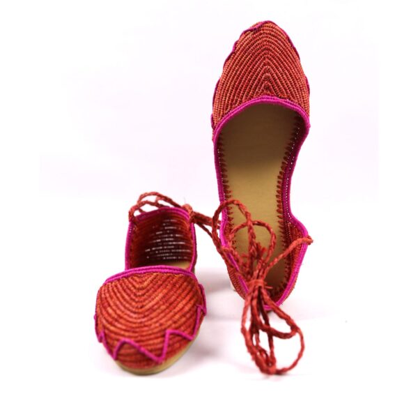 Raffia Wedge Wrap sandal red