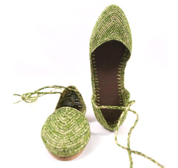 Natural raffia Wedge Wrap sandal in green
