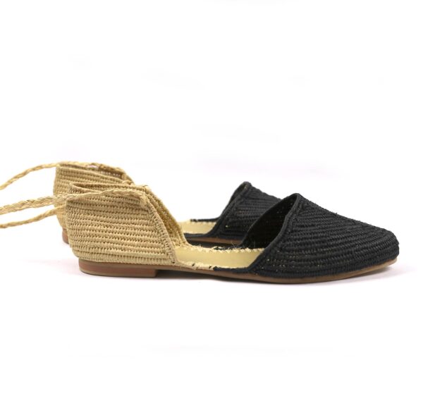 Handmade Raffia Wedge Wrap sandal in Beige and Black