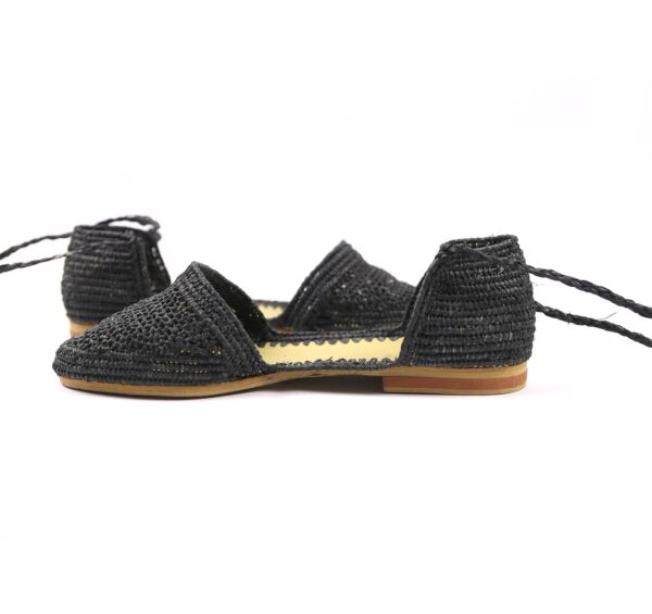 Black Handmade Raffia Wedge Wrap sandal