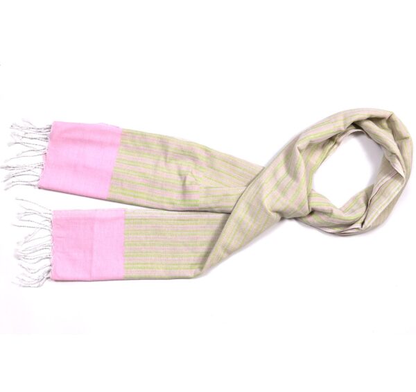 Handmade Shawl, Off-White with Bright Pink Stripes