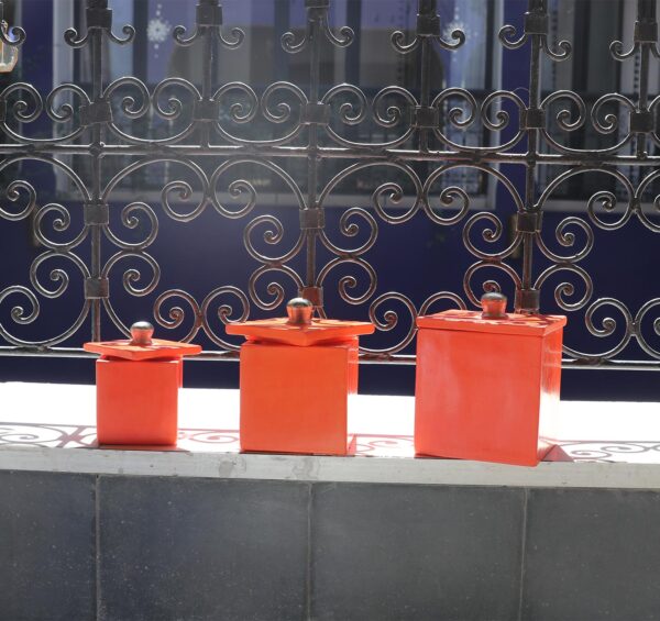 Orange tadelakt square box (set of 3)