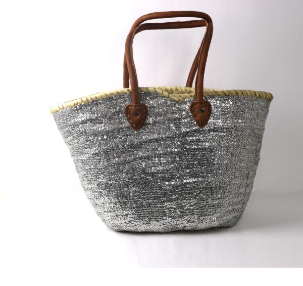 Silver Sequin rope handle basket