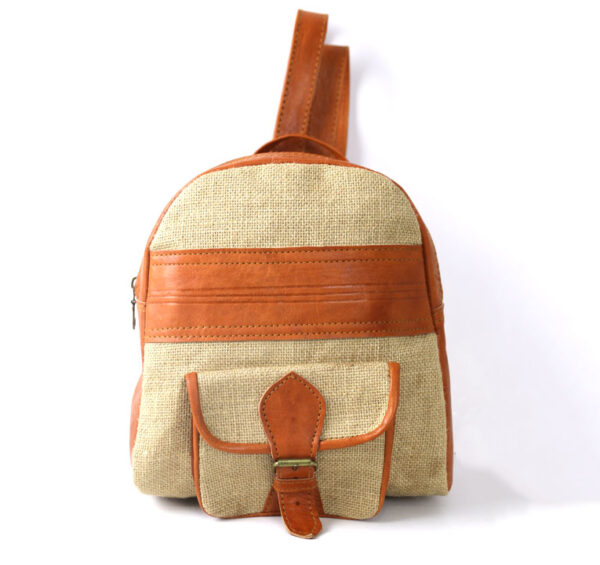 Sac à dos femme en toile de jute et cuir fait-main