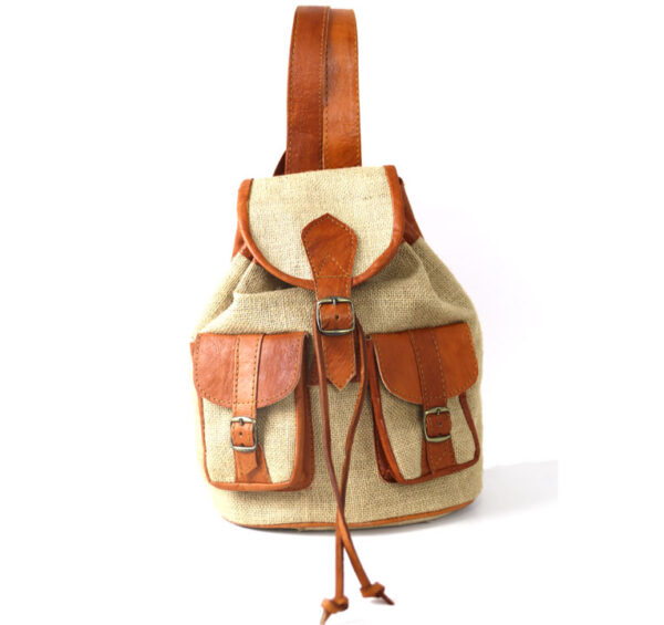 Sac à dos en toile de jute et cuir fait-main