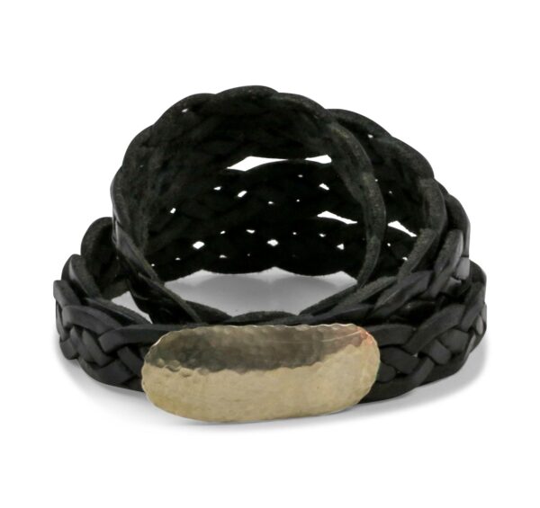 Ceinture noire naturel en cuir tressé avec une boucle en métal
