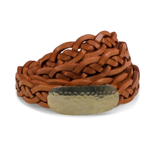 Ceinture orange naturel en cuir tressé avec une boucle en métal