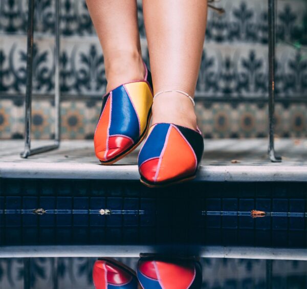 Multicolored moroccan leather babouche