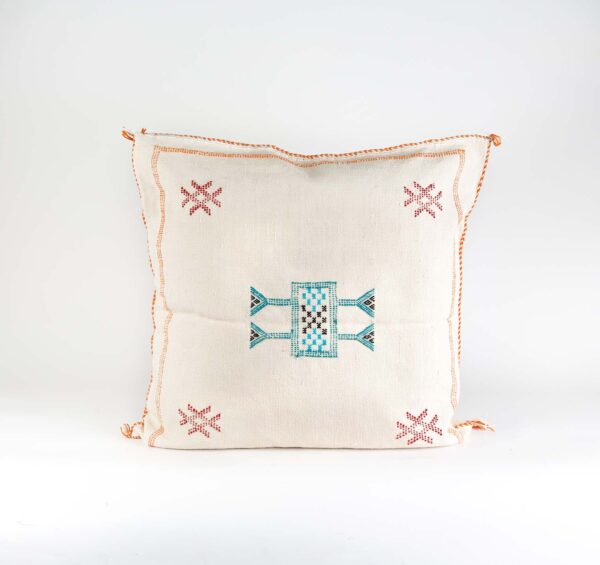 White cactus silk pillow, Handmade sabra Embroidered cushion, Moroccan Decor Pillow 50×50 cm