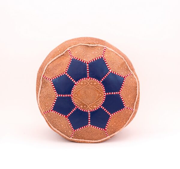 leather pouf with a touch of blue