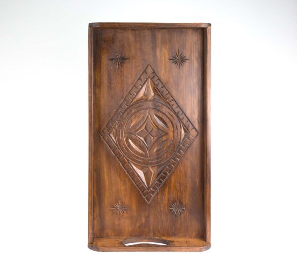 Carved wood service tray
