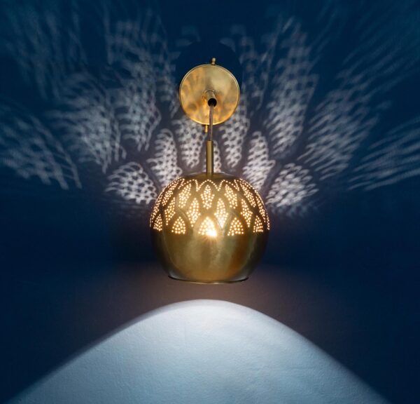 Engraved brass Wall Lamp, Handmade Wall Sconce