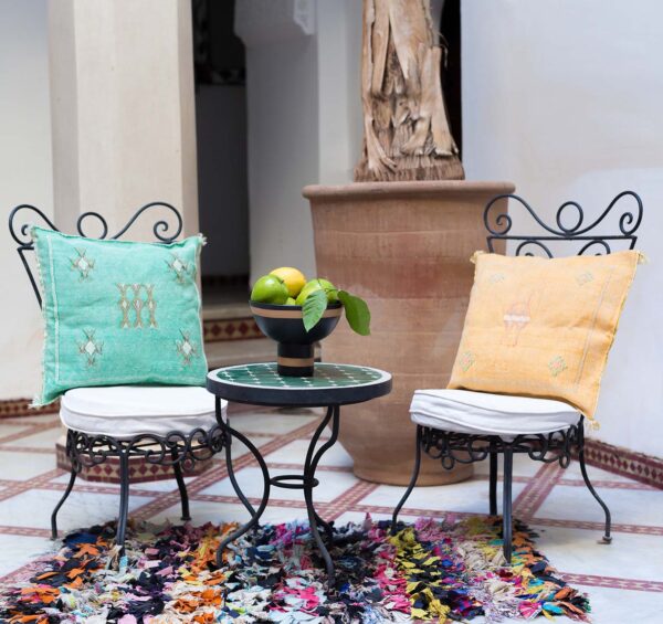 Orange cactus silk pillow, Handmade sabra Embroidered cushion, Moroccan Decor Pillow 50×50 cm