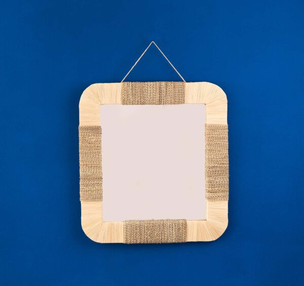 Square raffia mirror
