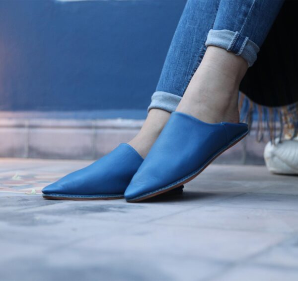 Bleu Leather Mule / babouche for Men