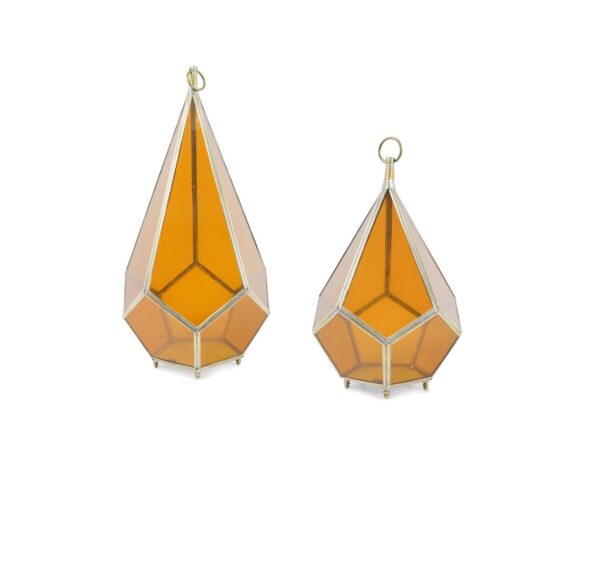 Set of 2 brass pyramid lanterns