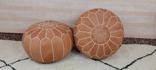 Natural Brown Leather Pouf