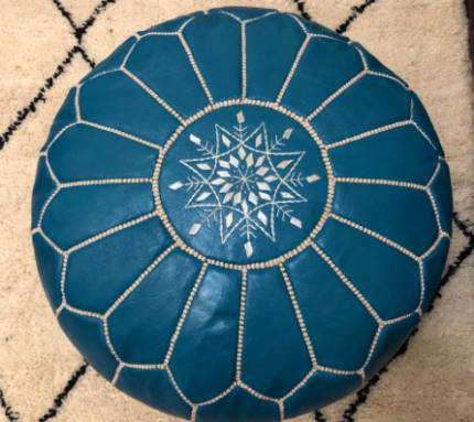 Blue Leather Pouf