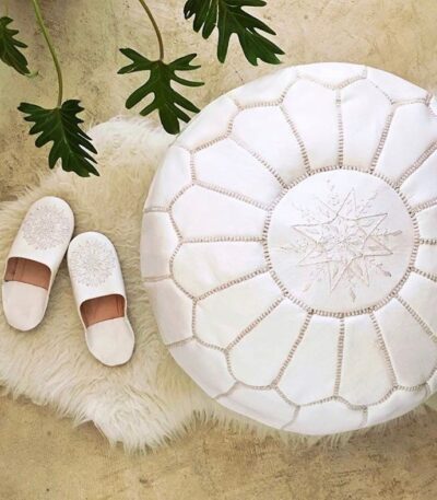 Moroccan handmade leather pouf