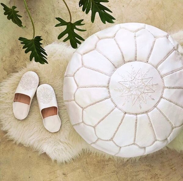 Moroccan handmade leather pouf