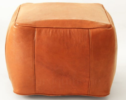 Brown Square leather Pouf