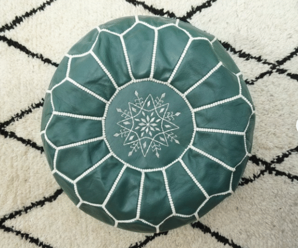 Green leather pouf