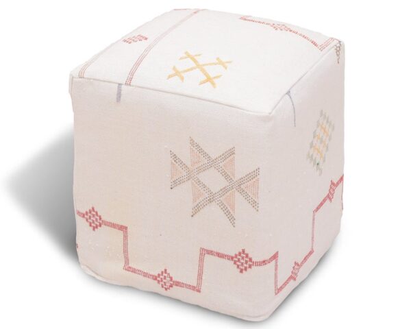 White kilim pouf, Handmade Embroidered pouf, Moroccan Decor Pillow