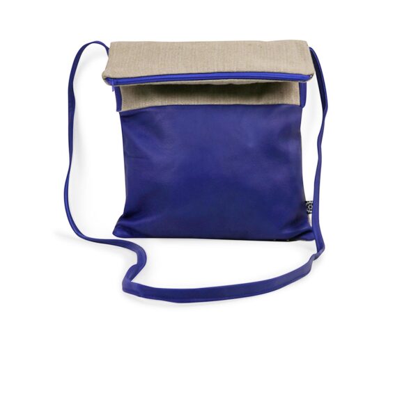 Casual bag in leather and kiria-Blue-