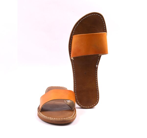 leather orange sandal, comfortable city sandals