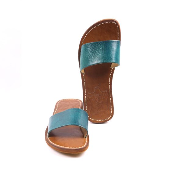 leather blue sandal, comfortable city sandals