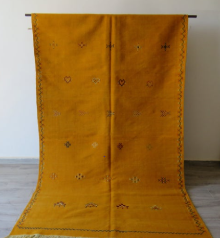 Yellow Handmade Moroccan Rug, kilim rug , ( 240 Cm × 150 Cm )